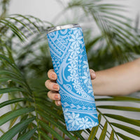 Tahitian Tiare Flower Skinny Tumbler Blue Polynesian Pattern LT9 - Polynesian Pride