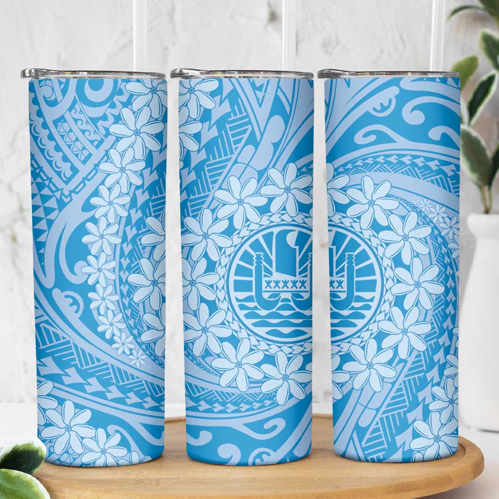 Tahitian Tiare Flower Skinny Tumbler Blue Polynesian Pattern LT9 - Polynesian Pride