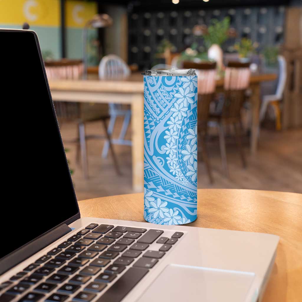 Tahitian Tiare Flower Skinny Tumbler Blue Polynesian Pattern LT9 - Polynesian Pride