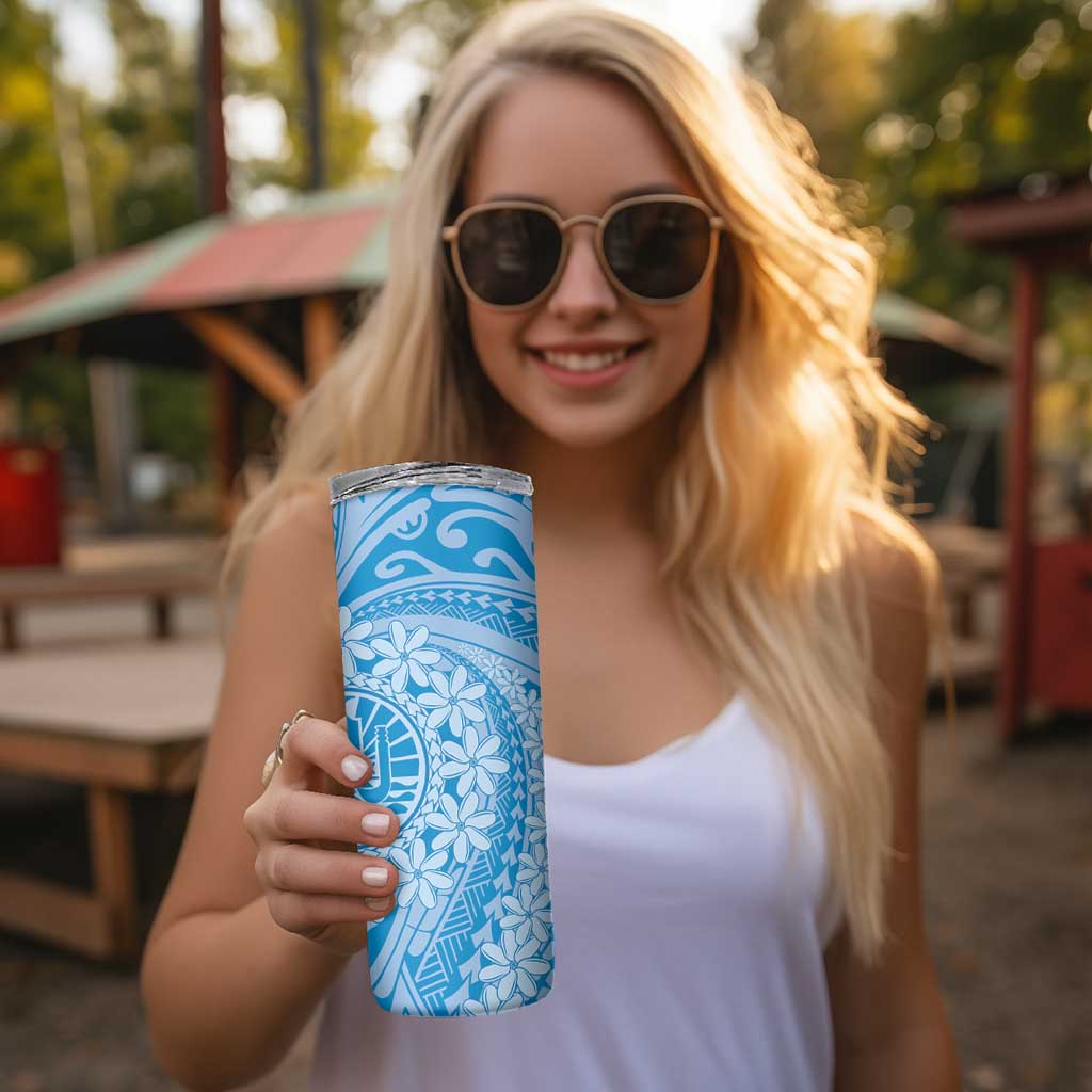 Tahitian Tiare Flower Skinny Tumbler Blue Polynesian Pattern LT9 - Polynesian Pride