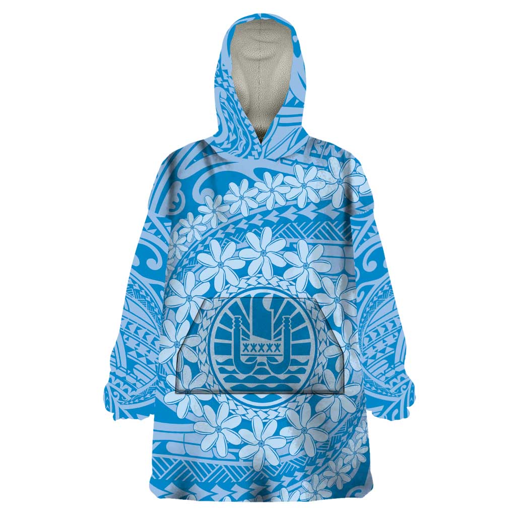 Tahitian Tiare Flower Wearable Blanket Hoodie Blue Polynesian Pattern LT9 One Size Blue - Polynesian Pride