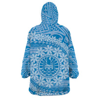 Tahitian Tiare Flower Wearable Blanket Hoodie Blue Polynesian Pattern LT9 - Polynesian Pride