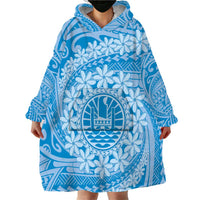 Tahitian Tiare Flower Wearable Blanket Hoodie Blue Polynesian Pattern LT9 - Polynesian Pride