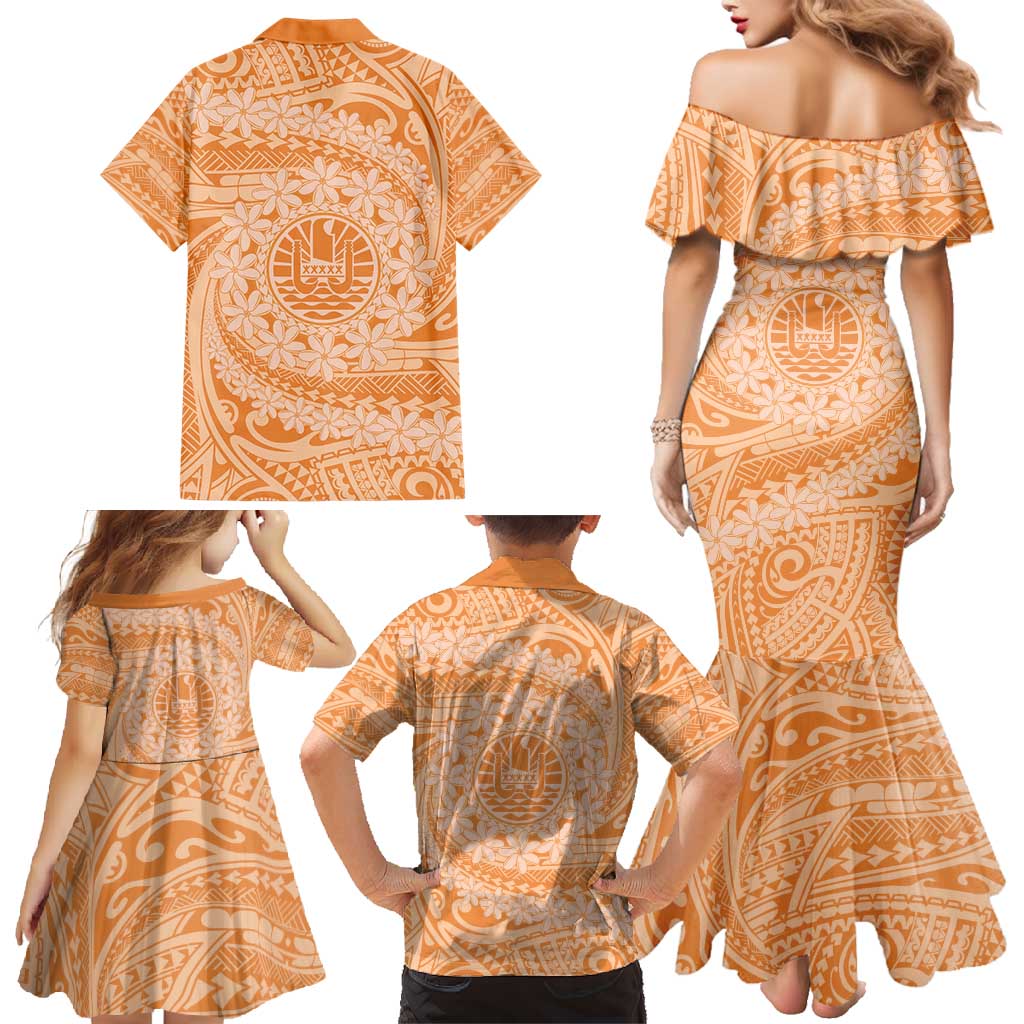 Tahitian Tiare Flower Family Matching Mermaid Dress and Hawaiian Shirt Gold Polynesian Pattern LT9 - Polynesian Pride