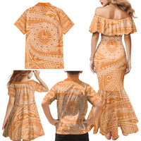 Tahitian Tiare Flower Family Matching Mermaid Dress and Hawaiian Shirt Gold Polynesian Pattern LT9 - Polynesian Pride