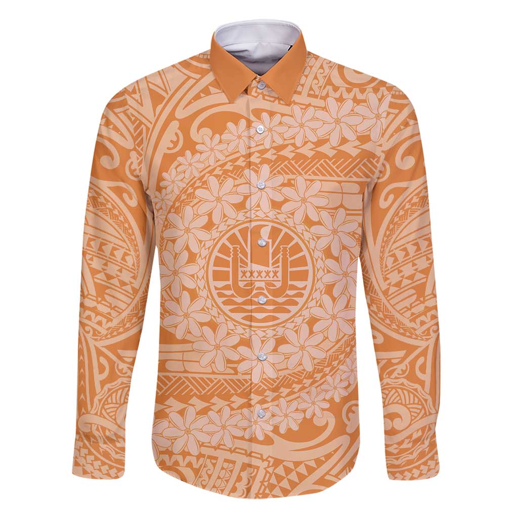 Tahitian Tiare Flower Family Matching Mermaid Dress and Hawaiian Shirt Gold Polynesian Pattern LT9 Dad's Shirt - Long Sleeve Gold - Polynesian Pride