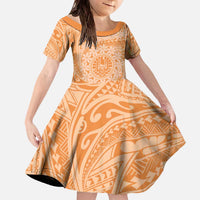 Tahitian Tiare Flower Family Matching Off The Shoulder Long Sleeve Dress and Hawaiian Shirt Gold Polynesian Pattern LT9 Daughter's Dress Gold - Polynesian Pride