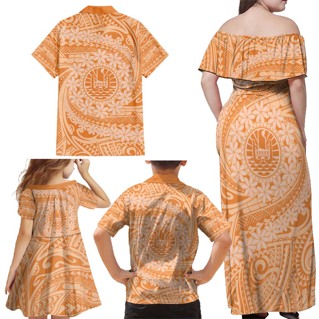 Tahitian Tiare Flower Family Matching Off Shoulder Maxi Dress and Hawaiian Shirt Gold Polynesian Pattern LT9 - Polynesian Pride