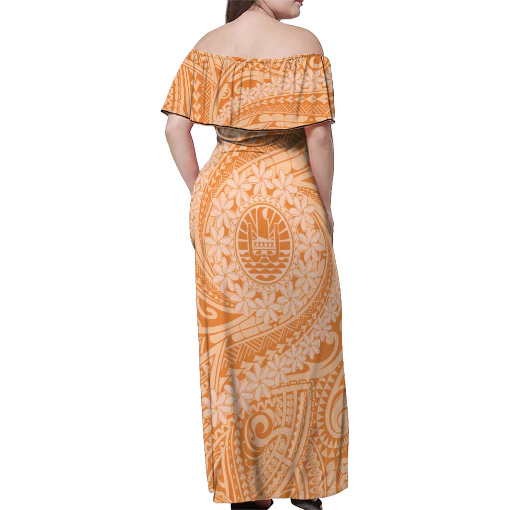 Tahitian Tiare Flower Family Matching Off Shoulder Maxi Dress and Hawaiian Shirt Gold Polynesian Pattern LT9 - Polynesian Pride