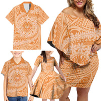Tahitian Tiare Flower Family Matching Off Shoulder Short Dress and Hawaiian Shirt Gold Polynesian Pattern LT9 - Polynesian Pride