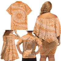 Tahitian Tiare Flower Family Matching Off Shoulder Short Dress and Hawaiian Shirt Gold Polynesian Pattern LT9 - Polynesian Pride