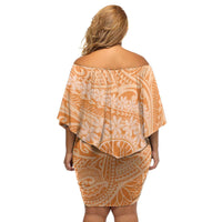 Tahitian Tiare Flower Family Matching Off Shoulder Short Dress and Hawaiian Shirt Gold Polynesian Pattern LT9 - Polynesian Pride