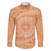Tahitian Tiare Flower Family Matching Puletasi and Hawaiian Shirt Gold Polynesian Pattern LT9 Dad's Shirt - Long Sleeve Gold - Polynesian Pride
