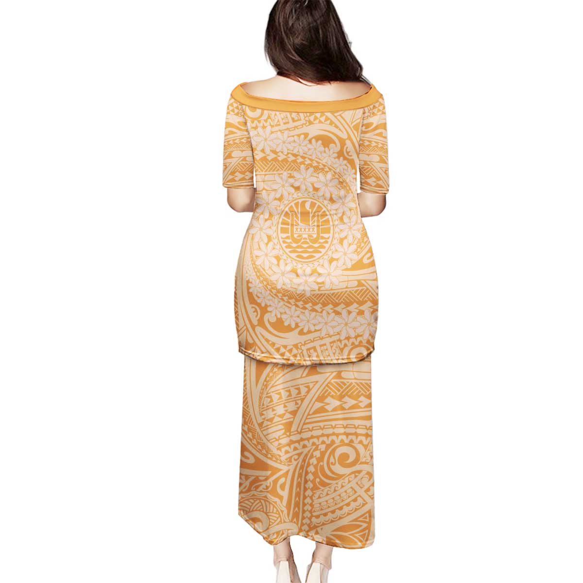 Tahitian Tiare Flower Family Matching Puletasi and Hawaiian Shirt Gold Polynesian Pattern LT9 - Polynesian Pride