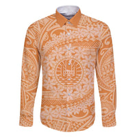 Tahitian Tiare Flower Family Matching Short Sleeve Bodycon Dress and Hawaiian Shirt Gold Polynesian Pattern LT9 Dad's Shirt - Long Sleeve Gold - Polynesian Pride