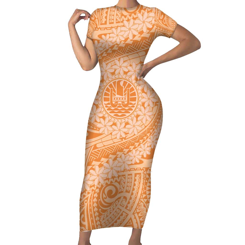 Tahitian Tiare Flower Family Matching Short Sleeve Bodycon Dress and Hawaiian Shirt Gold Polynesian Pattern LT9 Mom's Dress Gold - Polynesian Pride