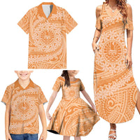 Tahitian Tiare Flower Family Matching Summer Maxi Dress and Hawaiian Shirt Gold Polynesian Pattern LT9 - Polynesian Pride