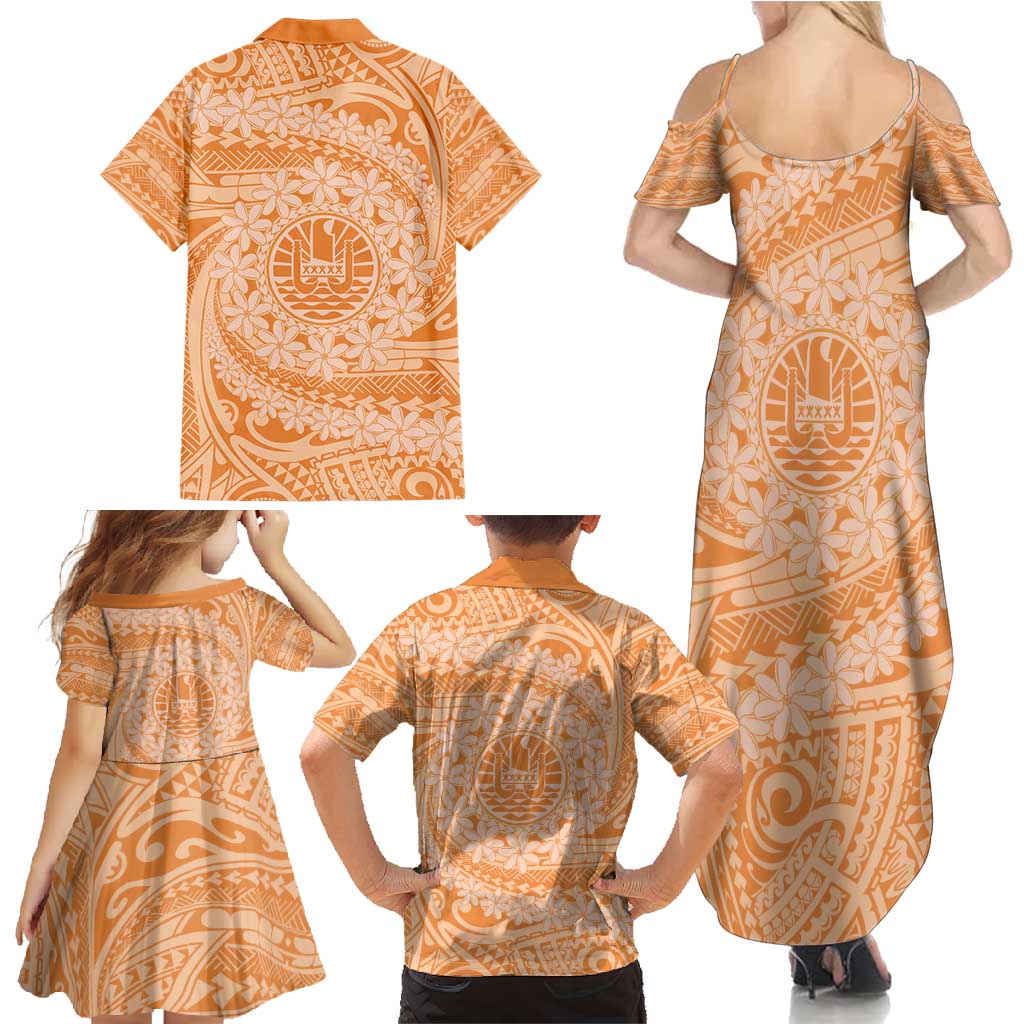 Tahitian Tiare Flower Family Matching Summer Maxi Dress and Hawaiian Shirt Gold Polynesian Pattern LT9 - Polynesian Pride