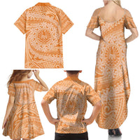 Tahitian Tiare Flower Family Matching Summer Maxi Dress and Hawaiian Shirt Gold Polynesian Pattern LT9 - Polynesian Pride