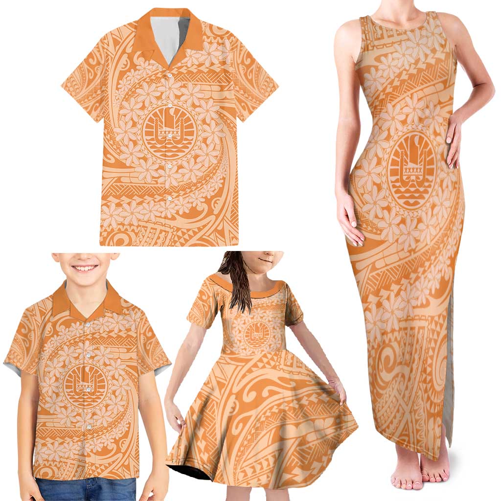 Tahitian Tiare Flower Family Matching Tank Maxi Dress and Hawaiian Shirt Gold Polynesian Pattern LT9 - Polynesian Pride