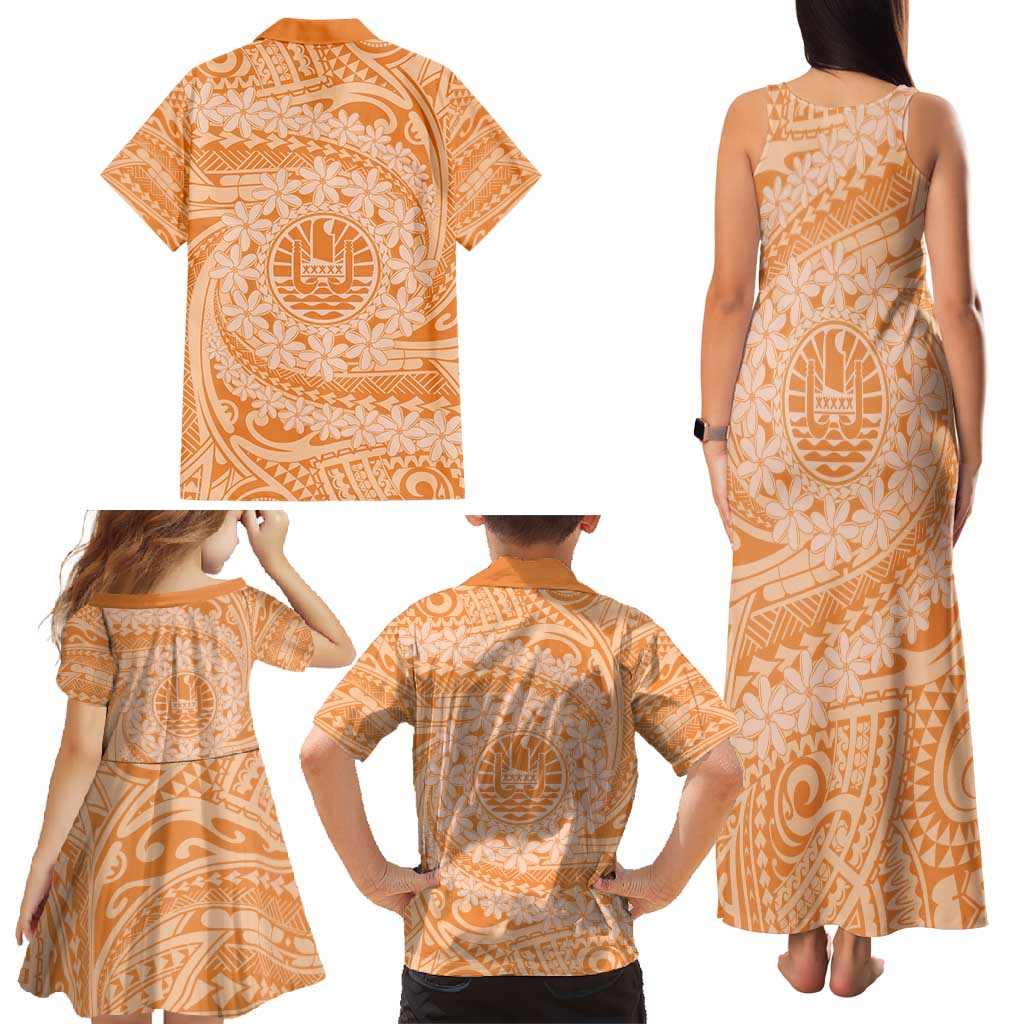 Tahitian Tiare Flower Family Matching Tank Maxi Dress and Hawaiian Shirt Gold Polynesian Pattern LT9 - Polynesian Pride