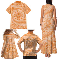 Tahitian Tiare Flower Family Matching Tank Maxi Dress and Hawaiian Shirt Gold Polynesian Pattern LT9 - Polynesian Pride