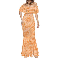 Tahitian Tiare Flower Mermaid Dress Gold Polynesian Pattern LT9 - Polynesian Pride
