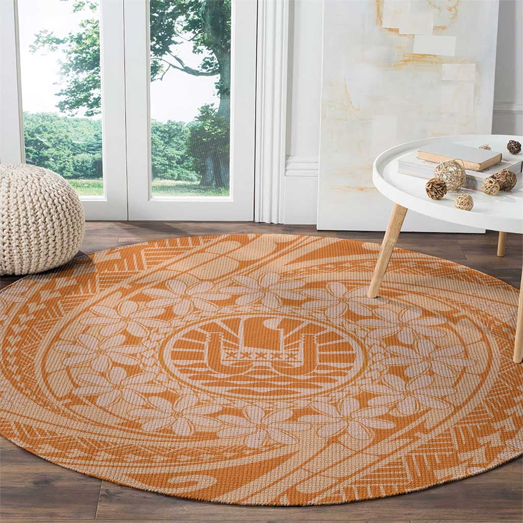 Tahitian Tiare Flower Round Carpet Gold Polynesian Pattern
