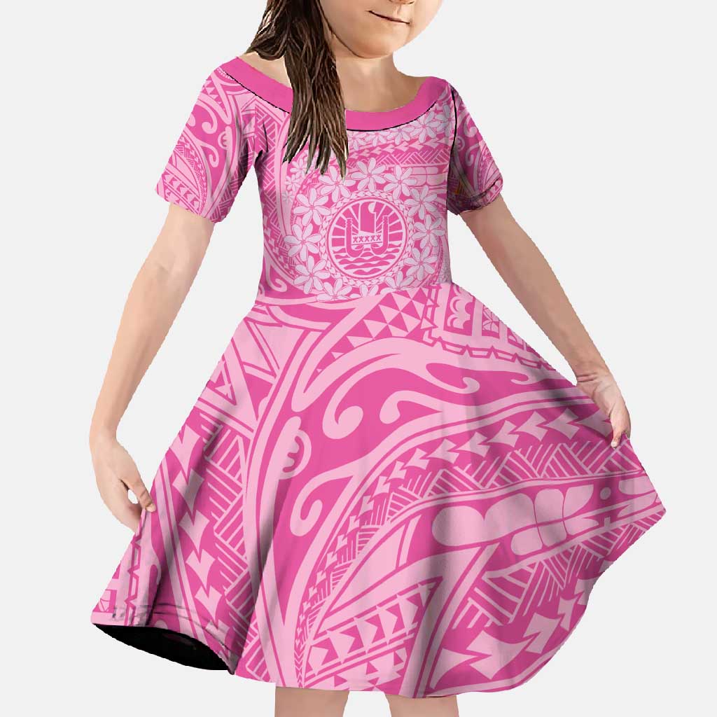 Tahitian Tiare Flower Family Matching Mermaid Dress and Hawaiian Shirt Pink Polynesian Pattern LT9 Daughter's Dress Pink - Polynesian Pride