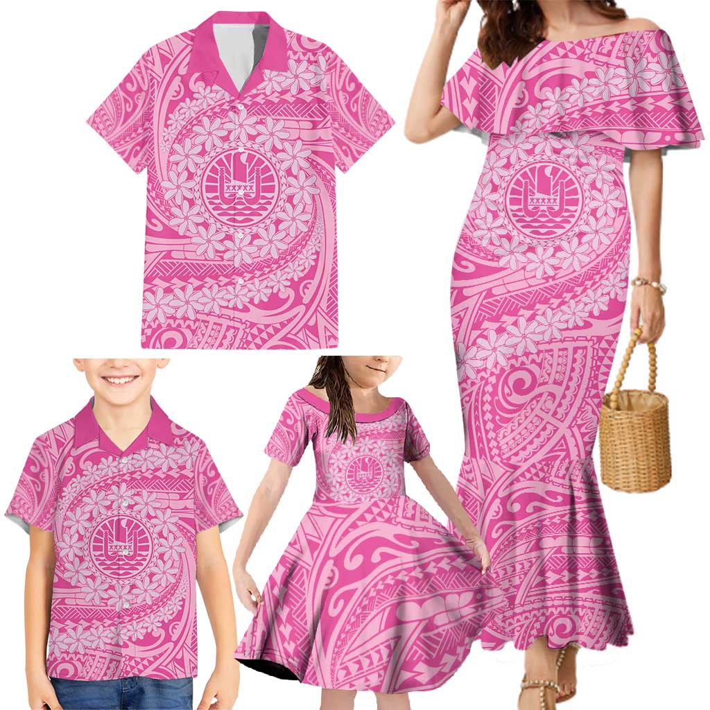 Tahitian Tiare Flower Family Matching Mermaid Dress and Hawaiian Shirt Pink Polynesian Pattern LT9 - Polynesian Pride