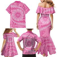 Tahitian Tiare Flower Family Matching Mermaid Dress and Hawaiian Shirt Pink Polynesian Pattern LT9 - Polynesian Pride