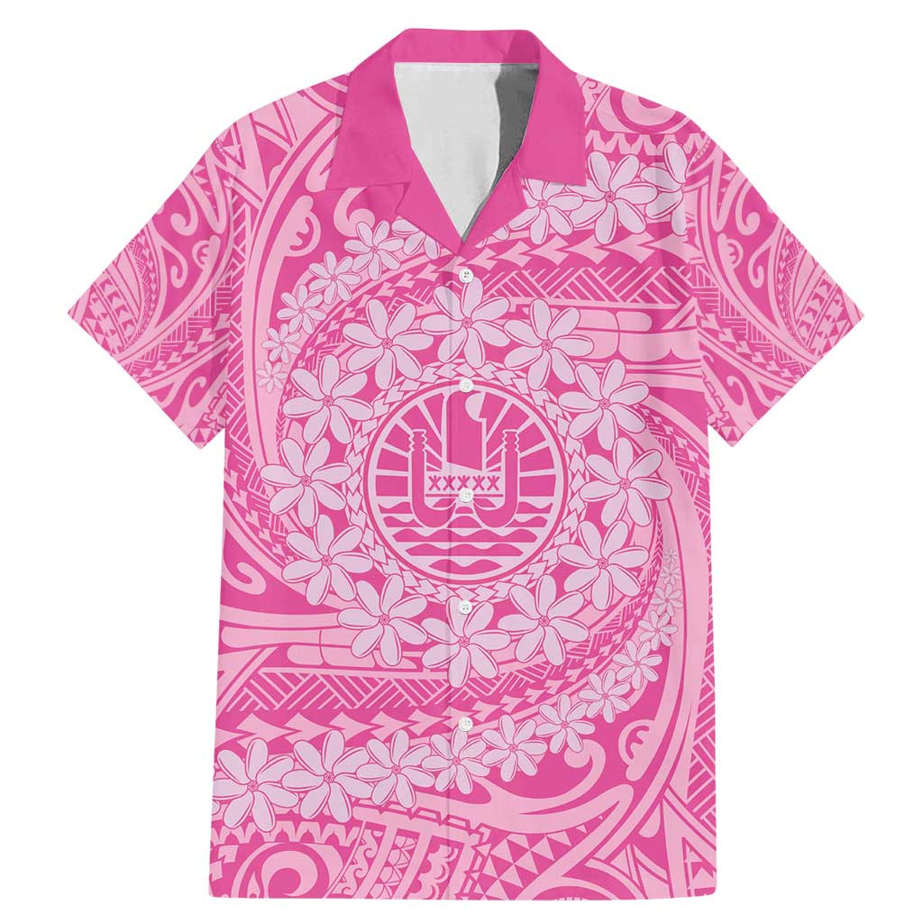 Tahitian Tiare Flower Family Matching Mermaid Dress and Hawaiian Shirt Pink Polynesian Pattern LT9 Dad's Shirt - Short Sleeve Pink - Polynesian Pride