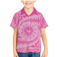 Tahitian Tiare Flower Family Matching Mermaid Dress and Hawaiian Shirt Pink Polynesian Pattern LT9 Son's Shirt Pink - Polynesian Pride
