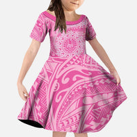 Tahitian Tiare Flower Family Matching Off The Shoulder Long Sleeve Dress and Hawaiian Shirt Pink Polynesian Pattern LT9 Daughter's Dress Pink - Polynesian Pride