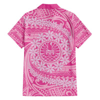 Tahitian Tiare Flower Family Matching Off The Shoulder Long Sleeve Dress and Hawaiian Shirt Pink Polynesian Pattern LT9 - Polynesian Pride