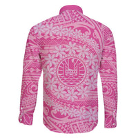 Tahitian Tiare Flower Family Matching Off The Shoulder Long Sleeve Dress and Hawaiian Shirt Pink Polynesian Pattern LT9 - Polynesian Pride