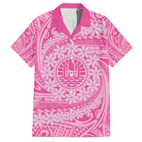 Tahitian Tiare Flower Family Matching Off Shoulder Maxi Dress and Hawaiian Shirt Pink Polynesian Pattern LT9 Dad's Shirt - Short Sleeve Pink - Polynesian Pride