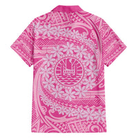 Tahitian Tiare Flower Family Matching Off Shoulder Maxi Dress and Hawaiian Shirt Pink Polynesian Pattern LT9 - Polynesian Pride