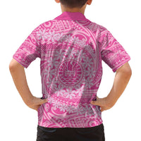 Tahitian Tiare Flower Family Matching Off Shoulder Short Dress and Hawaiian Shirt Pink Polynesian Pattern LT9 - Polynesian Pride