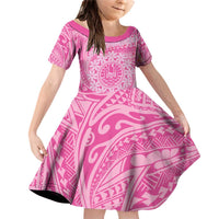 Tahitian Tiare Flower Family Matching Off Shoulder Short Dress and Hawaiian Shirt Pink Polynesian Pattern LT9 Daughter's Dress Pink - Polynesian Pride