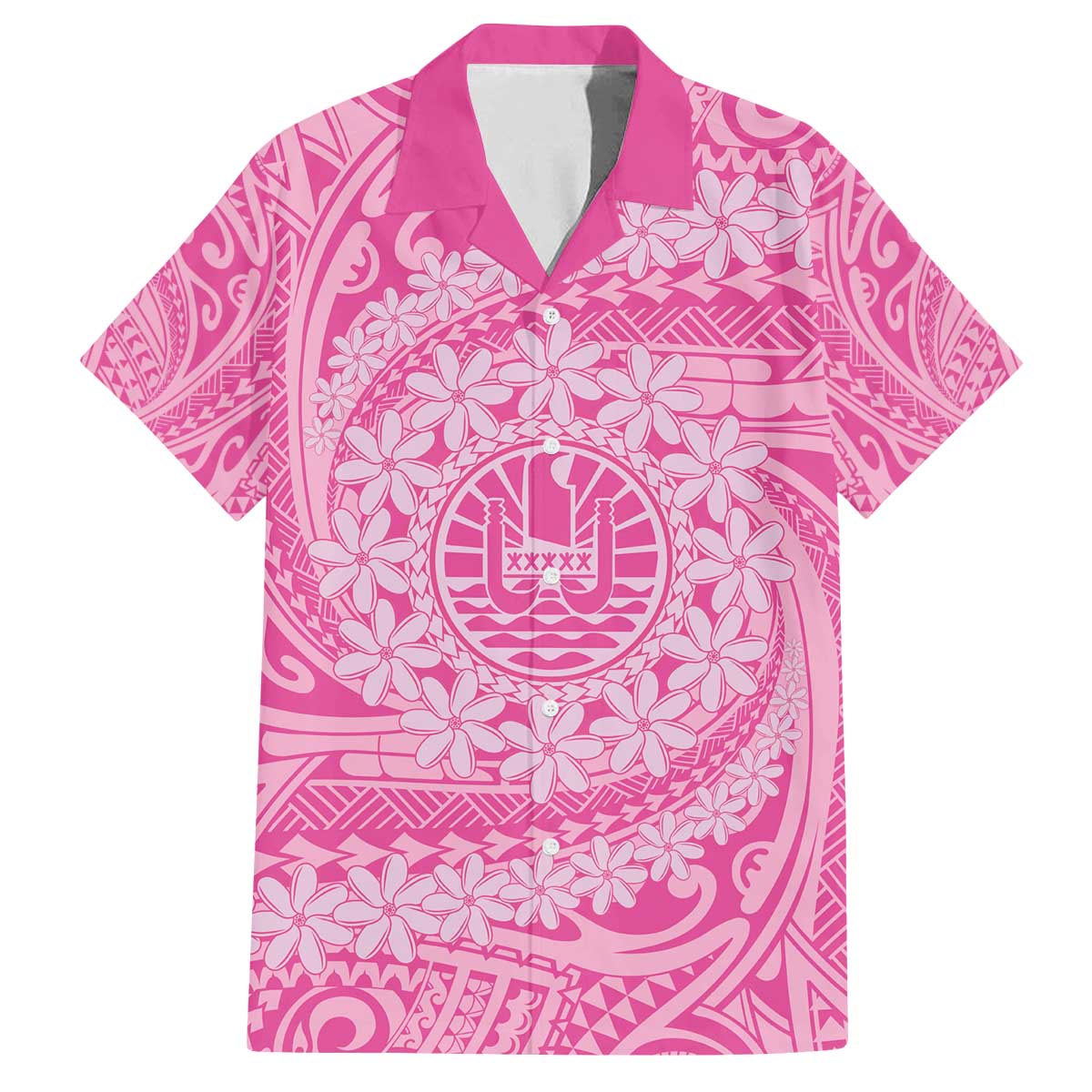 Tahitian Tiare Flower Family Matching Off Shoulder Short Dress and Hawaiian Shirt Pink Polynesian Pattern LT9 Dad's Shirt - Short Sleeve Pink - Polynesian Pride
