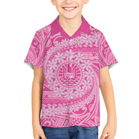 Tahitian Tiare Flower Family Matching Short Sleeve Bodycon Dress and Hawaiian Shirt Pink Polynesian Pattern LT9 Son's Shirt Pink - Polynesian Pride