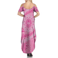 Tahitian Tiare Flower Family Matching Summer Maxi Dress and Hawaiian Shirt Pink Polynesian Pattern LT9 - Polynesian Pride