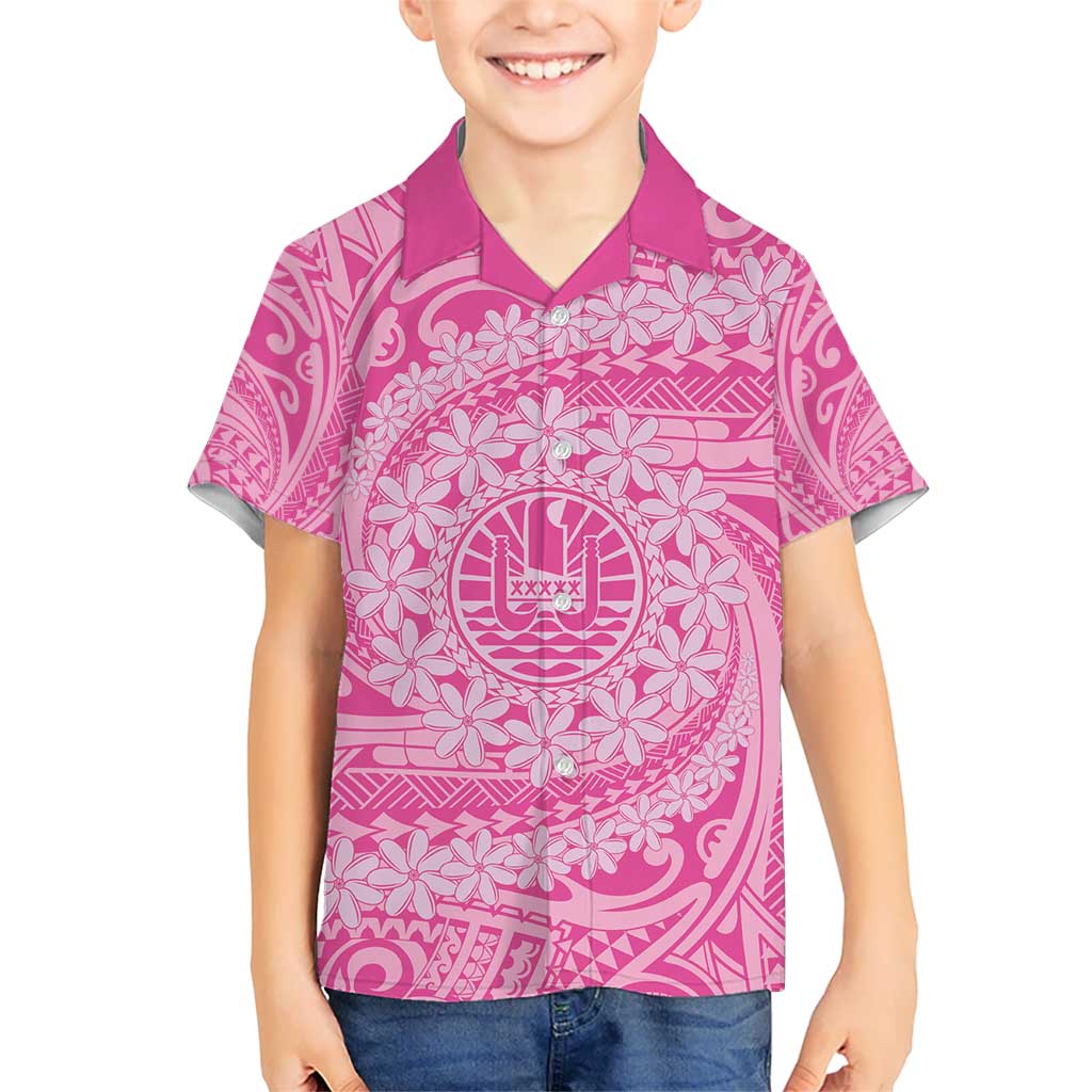 Tahitian Tiare Flower Kid Hawaiian Shirt Pink Polynesian Pattern LT9 Kid Pink - Polynesian Pride