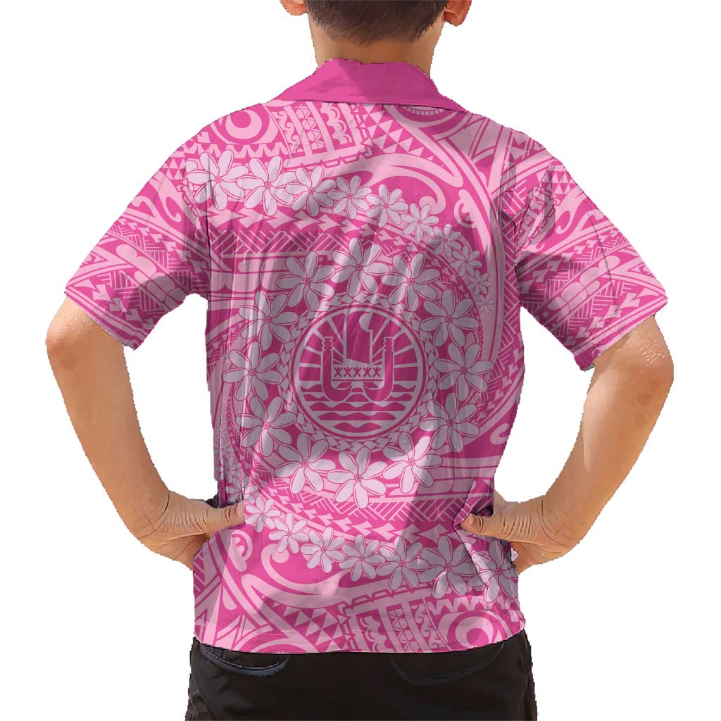 Tahitian Tiare Flower Kid Hawaiian Shirt Pink Polynesian Pattern LT9 - Polynesian Pride