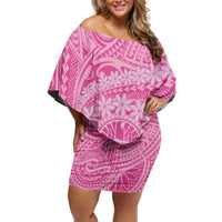 Tahitian Tiare Flower Off Shoulder Short Dress Pink Polynesian Pattern LT9 Women Pink - Polynesian Pride