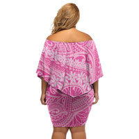 Tahitian Tiare Flower Off Shoulder Short Dress Pink Polynesian Pattern LT9 - Polynesian Pride