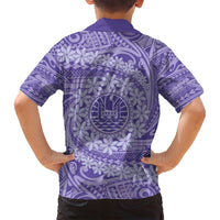 Tahitian Tiare Flower Family Matching Long Sleeve Bodycon Dress and Hawaiian Shirt Violet Polynesian Pattern LT9 - Polynesian Pride