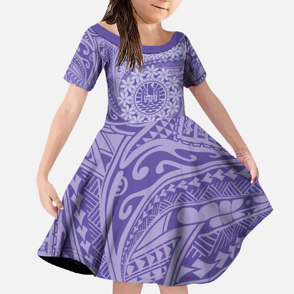 Tahitian Tiare Flower Family Matching Long Sleeve Bodycon Dress and Hawaiian Shirt Violet Polynesian Pattern LT9 Daughter's Dress Violet - Polynesian Pride