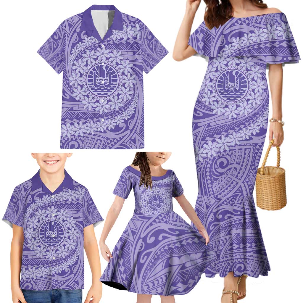 Tahitian Tiare Flower Family Matching Mermaid Dress and Hawaiian Shirt Violet Polynesian Pattern LT9 - Polynesian Pride